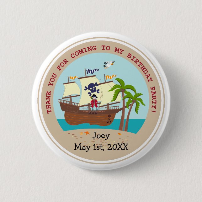 Piratenkindergeburtstags-Party Button (Vorderseite)