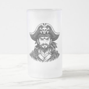 Piratenkopf mit Hut Seemann und Augenklappe und Bä Mattglas Bierglas