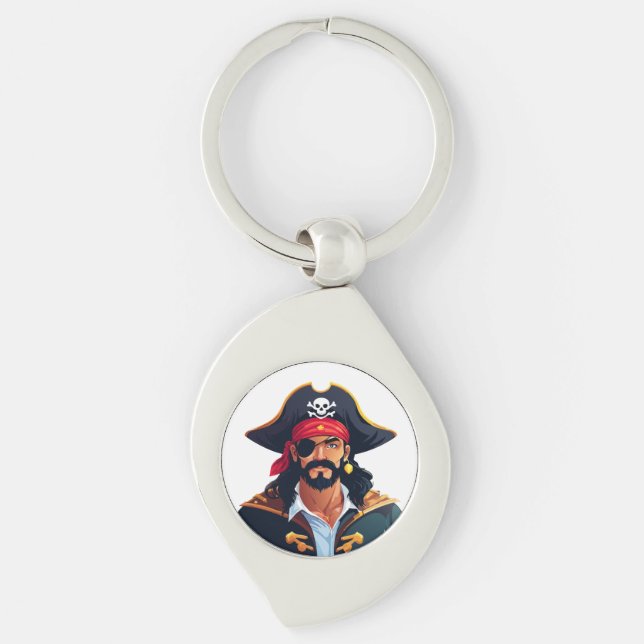 Piratenkopf mit Hut Seemann und Augenklappe und Bä Schlüsselanhänger (Vorderseite)