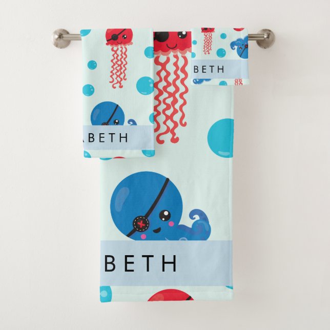 Piratenkopus, Piratenquallen, Meer, Ihr Name Badhandtuch Set (Insitu)