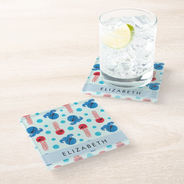 Piratenkopus, Piratenquallen, Meer, Ihr Name Glasuntersetzer (Schrägansicht)