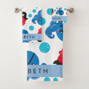 Piratenktopus, Octopus-Muster, Meer, Ihr Name Badhandtuch Set
