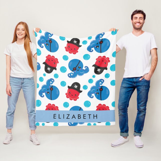 Piratenktopus, Octopus-Muster, Meer, Ihr Name Fleecedecke (Beispiel)