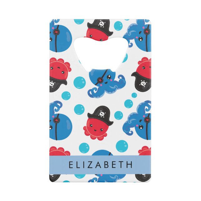 Piratenktopus, Octopus-Muster, Meer, Ihr Name Geldbeutel Flaschenöffner (Vorderseite)
