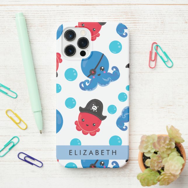 Piratenktopus, Octopus-Muster, Meer, Ihr Name iPhone Hülle (Auf dem Schreibtisch)