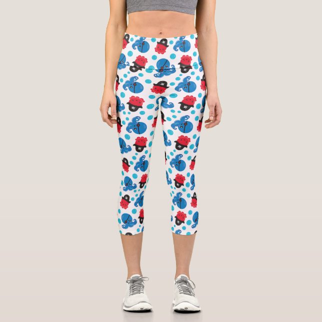 Piratenktopus, Octopusmuster, Meerestiere Capri Leggings (Vorderseite)