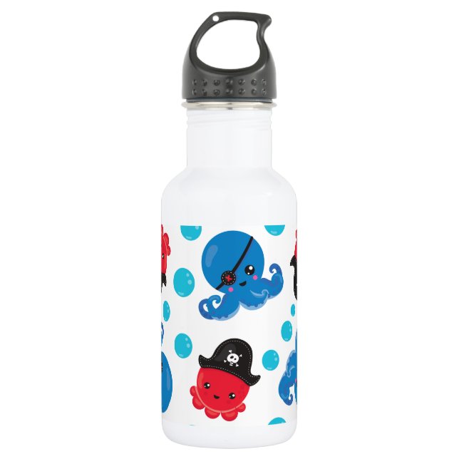 Piratenktopus, Octopusmuster, Meerestiere Edelstahlflasche (Vorderseite)