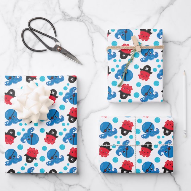 Piratenktopus, Octopusmuster, Meerestiere Geschenkpapier Set (Vorderseite)