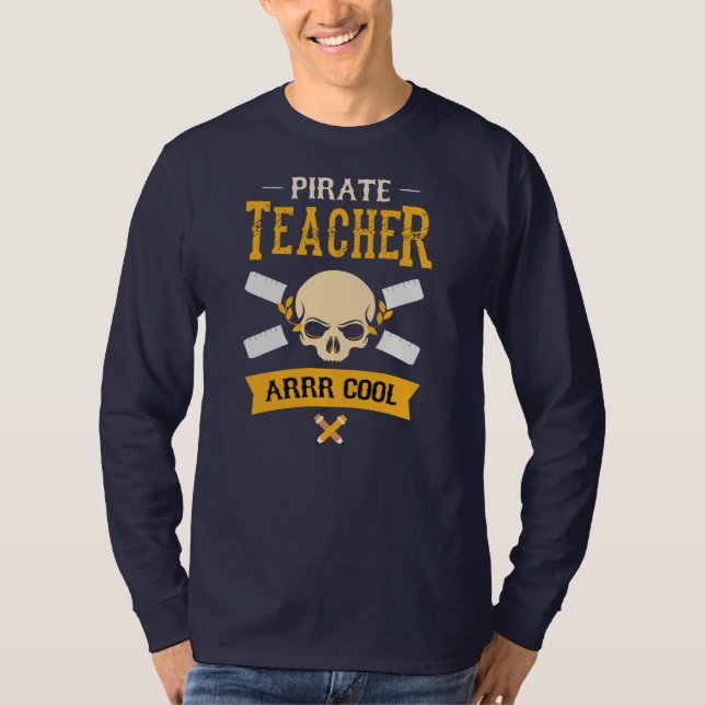 Piratenlehrer Arrr Cool Skull Rustic T-Shirt (Vorderseite)