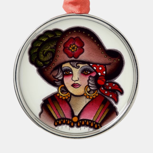 Piratenmädchen Silbernes Ornament (Vorne)