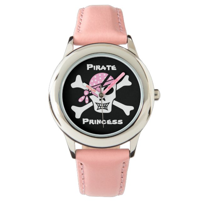 Piratenprincess auf Schwarz mit benutzerdefinierte Armbanduhr (Vorderseite)