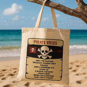 Piratenregeln in Schwarz und Rot Tragetasche