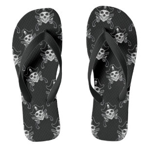 Piratenschädel, breite Streifen, Frauen 8/9 - Mens Flip Flops