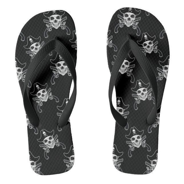 Piratenschädel, breite Streifen, Frauen 8/9 - Mens Flip Flops (Fußbett)