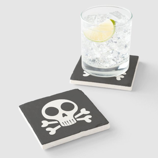 Piratenschädel-Design Steinuntersetzer (Seitenansicht)
