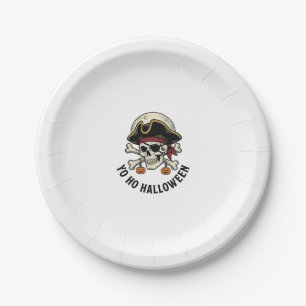 Piratenschädel Halloween Vintage Gravur Weiße Shi Pappteller