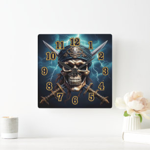 Piratenschädel mit Schwertern Wall Clock Quadratische Wanduhr