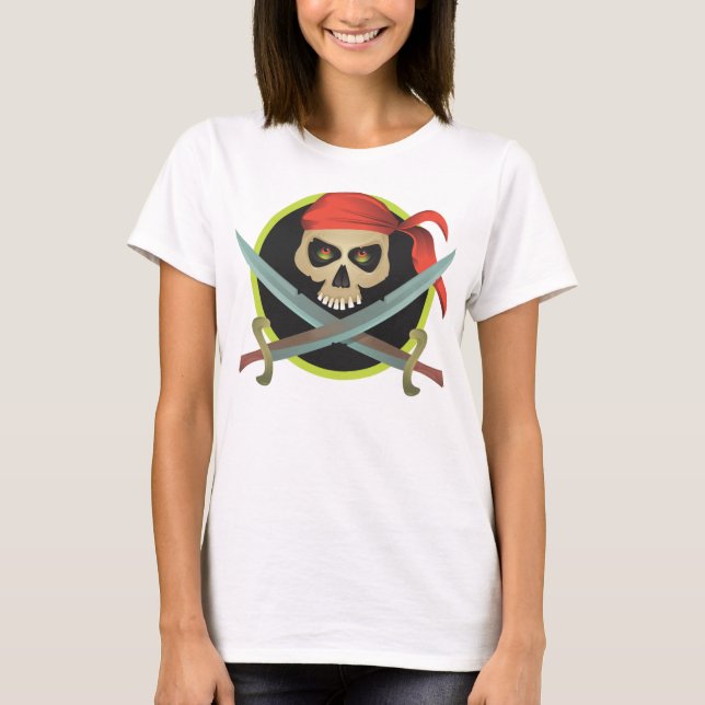 Piratenschädel mit überquerten Schwertern T-Shirt (Vorderseite)
