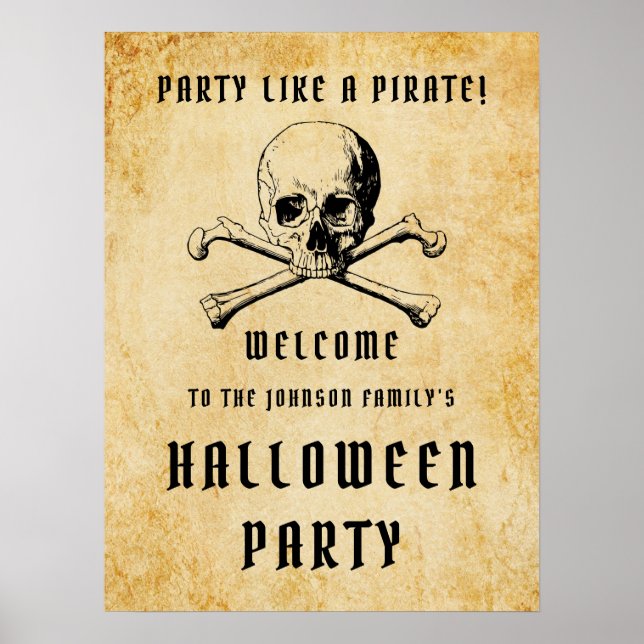 Piratenschädel und Knochen Begrüßungs-Halloween-Pa Poster (Vorne)