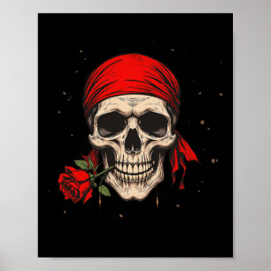 Piratenschädel und Kreuzknochen Hand Rote Blume fü Poster