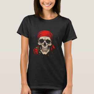 Piratenschädel und Kreuzknochen Hand Rote Blume fü T-Shirt