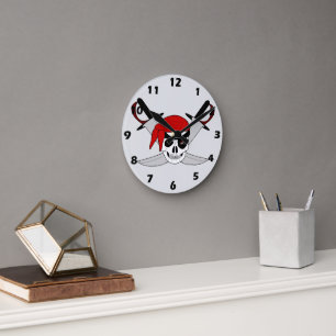 Piratenschädel und Schwerter Design Runde Wanduhr
