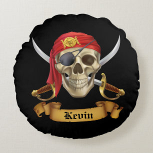 Piratenschädel und Schwerter Rundes Kissen