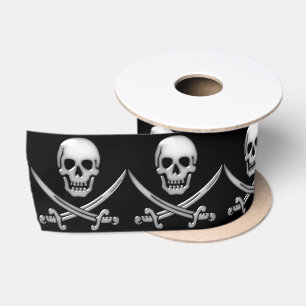 Piratenschädel und Schwertkreuze Satinband