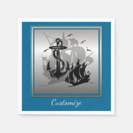 Piratenschiff & Anchor Black Silhouette Napkins 4 Serviette