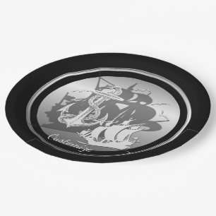 Piratenschiff & Anchor Weiße Silhouette Teller 2