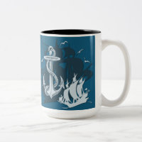 Piratenschiff & Anchor Weiße Silhouette