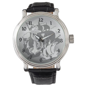 Piratenschiff & Anchor White Silhouette Watch 2 Armbanduhr