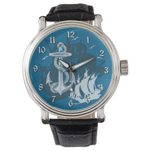 Piratenschiff & Anchor White Silhouette Watch Armbanduhr