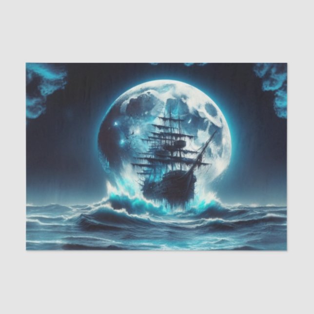 Piratenschiff auf der Moonlit Night Decoupage der  Seidenpapier (Vorderseite)
