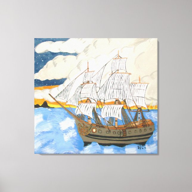 Piratenschiff auf See auf Leinwand (Vorderseite)