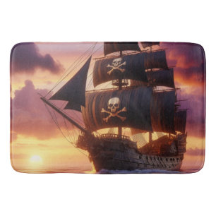 Piratenschiff bei Sonnenaufgang/Sonnenuntergang Badematte