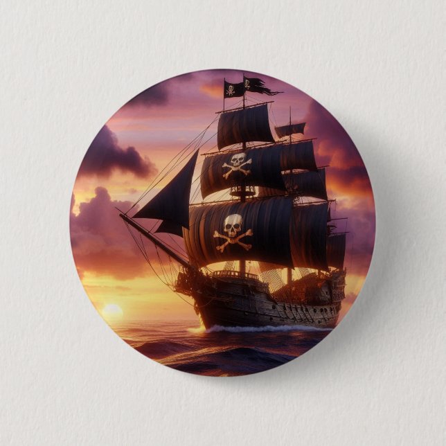 Piratenschiff bei Sonnenaufgang/Sonnenuntergang Button (Vorderseite)