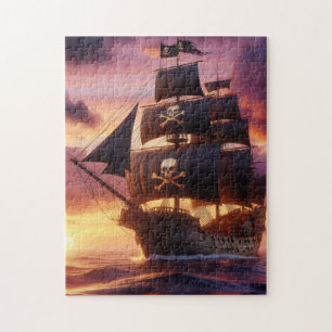 Piratenschiff bei Sonnenaufgang/Sonnenuntergang Puzzle
