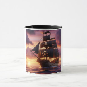 Piratenschiff bei Sonnenaufgang/Sonnenuntergang Tasse