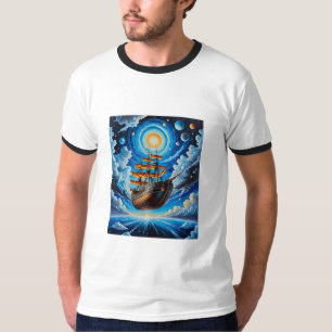 Piratenschiff durch kosmischen Himmel T-Shirt
