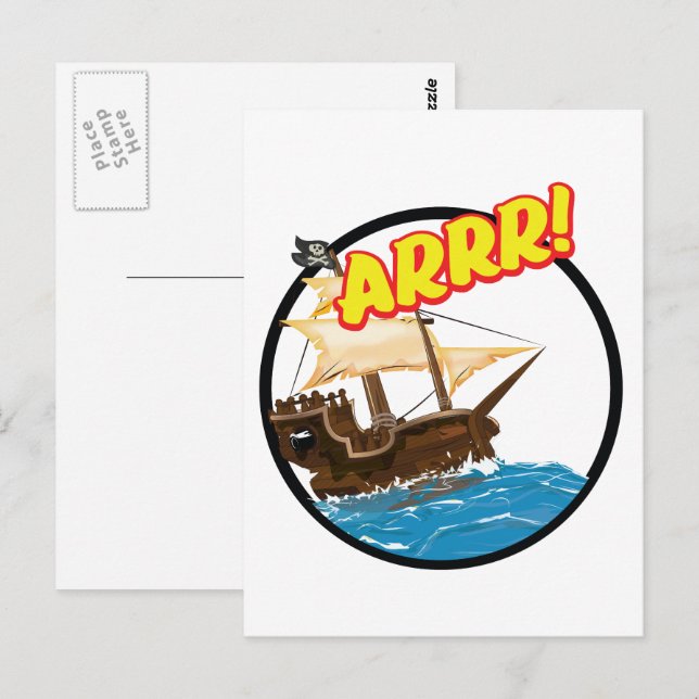 Piratenschiff Funny Cartoon Postkarte (Vorne/Hinten)