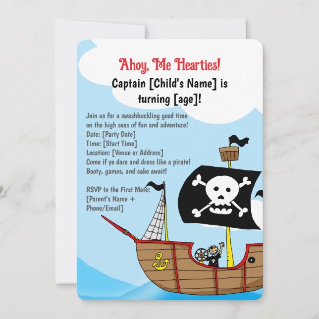 Piratenschiff Geburtstag Einladung (Vorderseite)