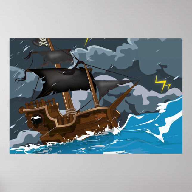 Piratenschiff im Sturm Poster (Vorne)