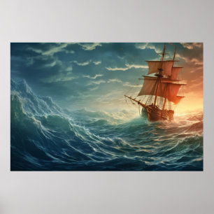 Piratenschiff im Sturmwettersurrealisten Poster