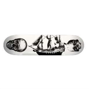 Piratenschiff mit 2 Schädeln, die heraus Skateboard