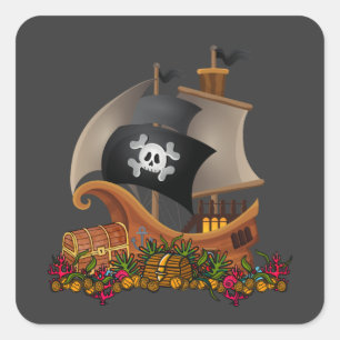 Piratenschiff mit Coolem Treasure Halloween-Segeln Quadratischer Aufkleber