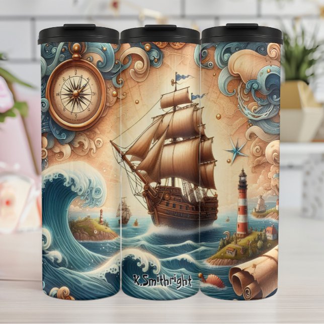 Piratenschiff mit Kompass und Waves Thermosbecher (Von Creator hochgeladen)