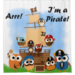 Piratenschiff mit Owls und Bärenpiraten Duschvorhang