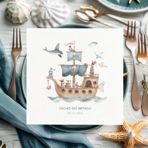 Piratenschiff mit Party "Tiere Kinder" Serviette