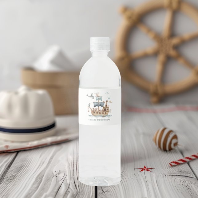 Piratenschiff mit Party "Tiere Kinder" Wasserflaschenetikett (Von Creator hochgeladen)